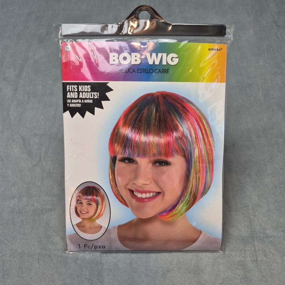 Rainbow Bob Wig w Bangs Adult Child Halloween Costume Hair Dress Up